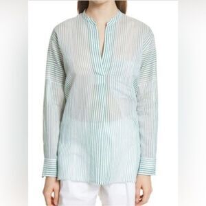Vince Pencil Stripe Cotton & Silk Tunic In Malachite Popover Tunic Sheer XS